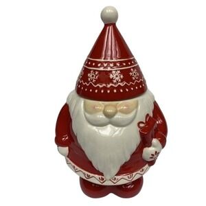 Southern‎ Living Santa Gnome Cookie Jar 12" Tall Holiday Red & White Ceramic